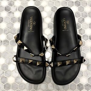 Valentino black sandals with gold studs, size 39
